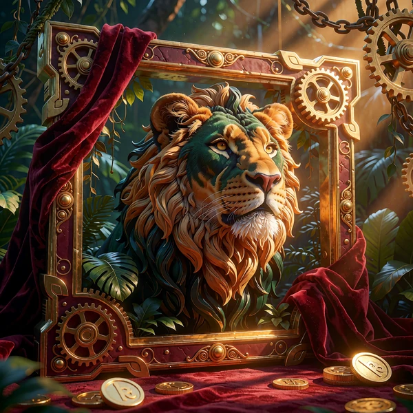 Lwica w gęstej dżungli oświetlona bursztynowym światłem - slot przygodowy z symbolami Wild