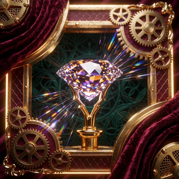 Ogromny lśniący diament w złotych szponach na tle szmaragdowej rozety - ekskluzywny slot z kategorii Exclusive w OnlySpins